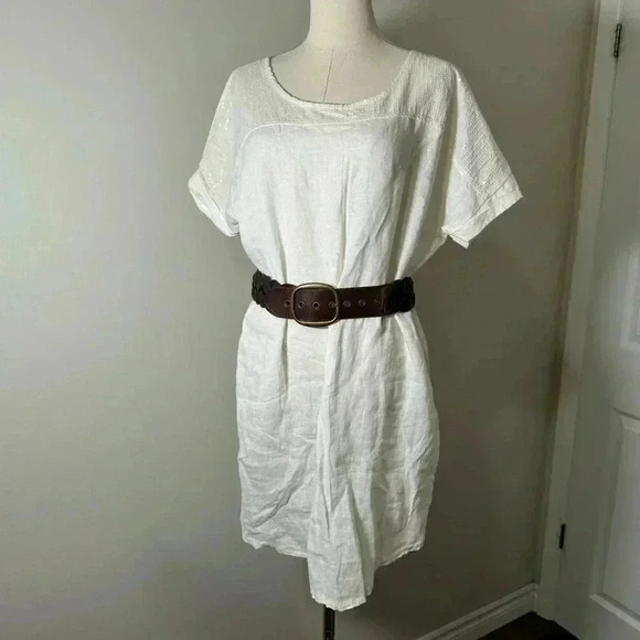 Italian linen Lungo L’arno boho glam shabby chic white dress with sequin details - Picture 5 of 8